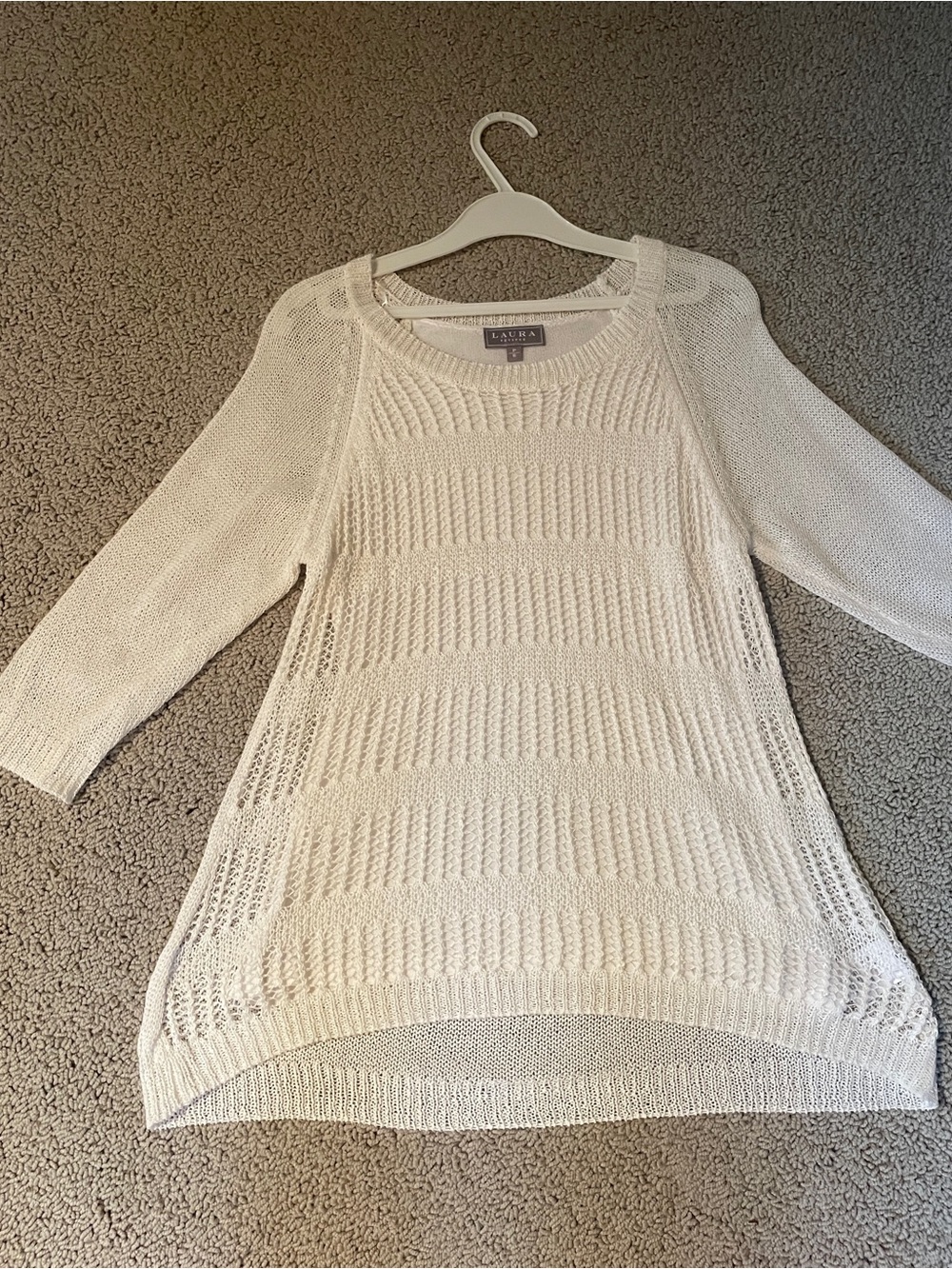 Laura -Lightweight Cream Open-Knit Lined Scoop Neck Sweater - SzS - Picture 7 of 13